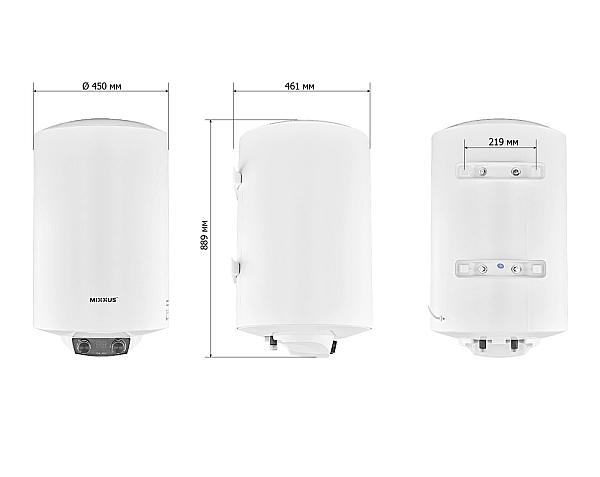 Водонагрівач "Циліндр" MIXXUS EWH-08100 ROUND DRY накопичувальний 100 л, сухий тен 2 kW (WH0610) - Фото - 3