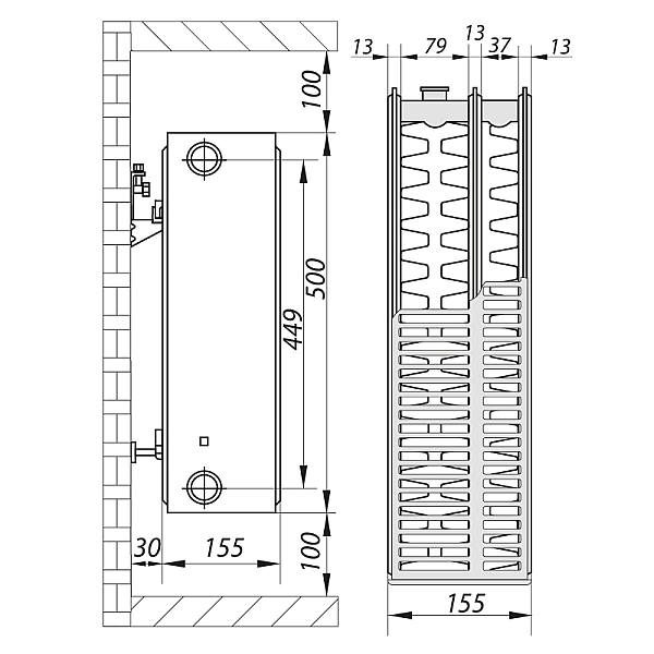 Сталевий радіатор 33х500х800.S Koer (бок. підключення) (RAD120) - Фото - 3