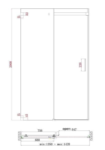 Двері в нішу Koer SR SD02-140x200-TR-01 прозоре скло Easy Clean 8мм, хром (KR5383) - Фото - 3