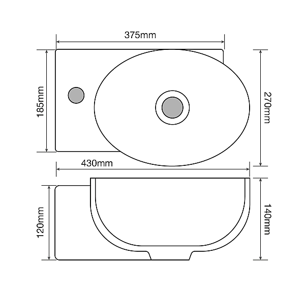 Раковина підвісна Mixxus Premium DIVERSE-1201-R 400х215х140mm з отвором під змішувач та переливом (MP6506) - Фото - 4