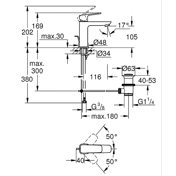 Одноважільний змішувач для раковини Grohe Cubeo M-розміру (1017490000) - Фото - 4