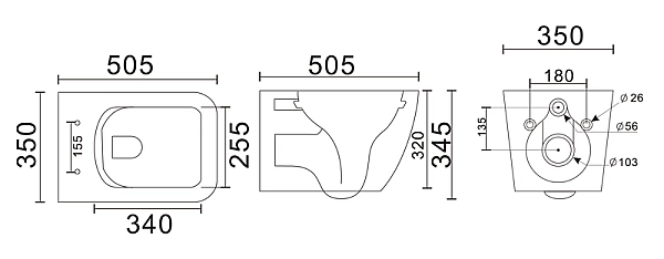 Унітаз підвісний Mixxus Premium QUADRO-0305-R GRAY 510x350x345mm система змиву RIMLESS (MP6656) - Фото - 9