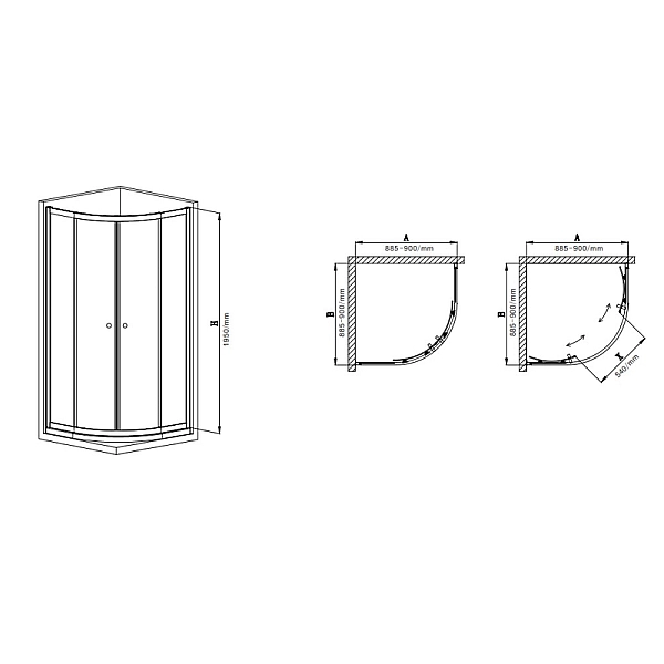 Душова кабіна без піддону Mixxus Premium DIVERSE SC01-90x90x195-TR Chrome прозоре скло 5мм (MI6859) - Фото - 3