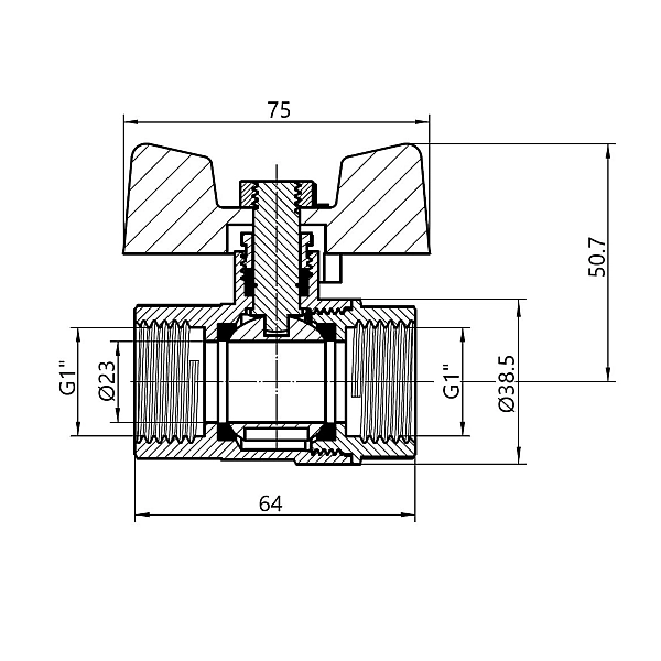 Кран кульовий Thermo Alliance Base 1" ВР для води (метелик) SD602W25 - Фото - 2