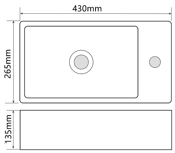 Раковина підвісна Mixxus Premium QUADRO-1201-L 430х265х135mm з отвором під змішувач та переливом (MP6505) - Фото - 3