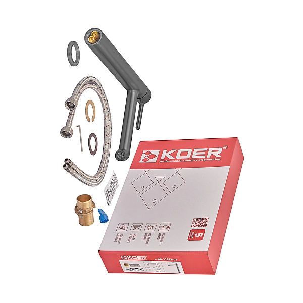 Змішувач для умивальника високий Koer KB-11029-07 Колір графіт (KR5496) - Фото - 7