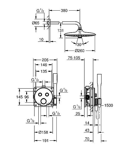 Прихована душова система з Euphoria 260 Grohe Grohtherm SmartControl (34867000) - Фото - 2