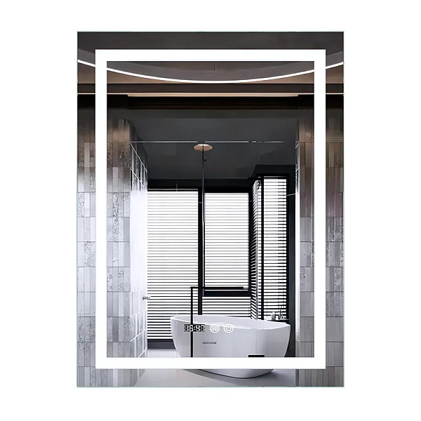 Дзеркало Mixxus Premium FLASH MR21-70x90 з Led Touch, Anti-fog, димером, регулятором яскравості, годинником (MP6618)