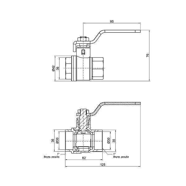 Кран шаровой Thermo Alliance Base 1" ВР для воды (рычаг) SD600W25 - Фото - 2