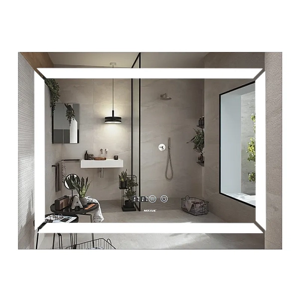 Дзеркало Mixxus LIGHT MR01-90x70 з Led Touch, Anti-fog, димером, регулятором яскравості, годинником (MI5999)