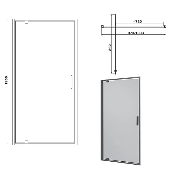 FEN3440B ART Двері в нішу 1000, чорний матовий, без піддона, скло прозоре (1 сорт) - Фото - 2