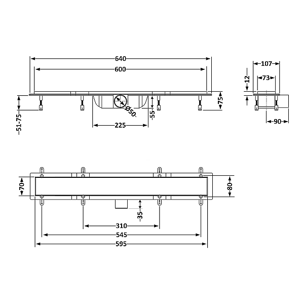 Трап Qtap Dry FB304-600 лінійний з сухим закривом та нержавіючою решіткою 600х73 - Фото - 2