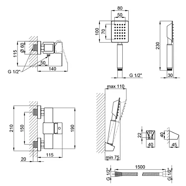 Смеситель для душа Lidz Kubis 010 (с душевым гарнитуром) (k35) LDKUB010NKS28535 Nickel - Фото - 2