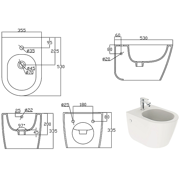 2020110 LAGUNA Біде підвісне + кріплення (1 сорт) - Фото - 2