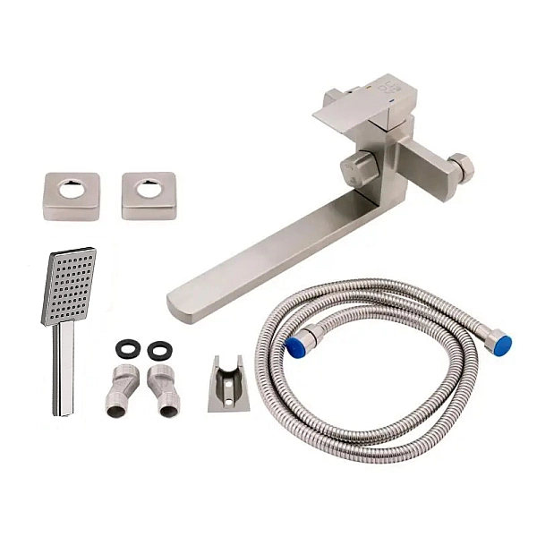 Смеситель для ванны Lidz Kubis 005 с поворотным изливом (c душевым гарнитуром) (k35) LDKUB005NKS28537 Nickel - Фото - 6