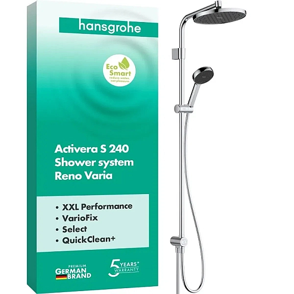 28074000 HG Activera S Душова система Showerpipe 240 1jet EcoSmart Reno Varia, хром (1 сорт) - Фото - 2