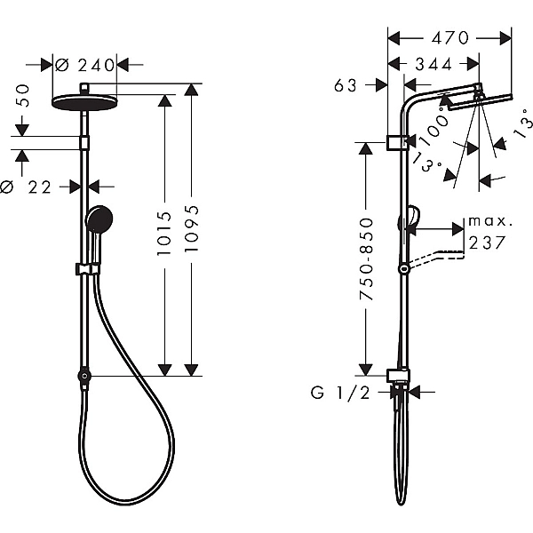 28074000 HG Activera S Душова система Showerpipe 240 1jet EcoSmart Reno Varia, хром (1 сорт) - Фото - 3