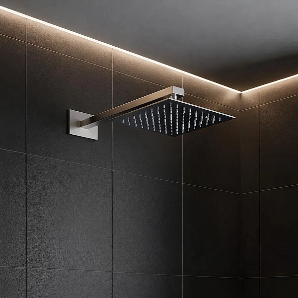 D113000000120BN Flow Верхня душова лійка 250x250 мм з кронштейном, brushed nickel (1 сорт) - Фото - 2