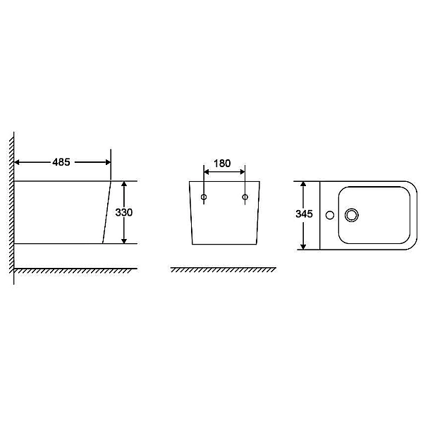 DFL0520400W Flow square Біде 485x345x330мм з отвором під змішувач, білий глянець (1 сорт) - Фото - 3