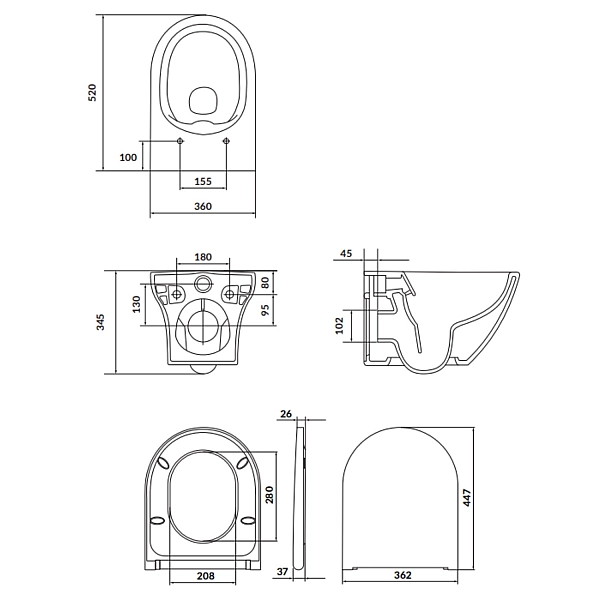 S701-472 СЕТ B331 LARGA Унітаз підвісний EW CLEANON + кришка дюропласт SLIM з механізмом плавного закривання (1 сорт) - Фото - 4