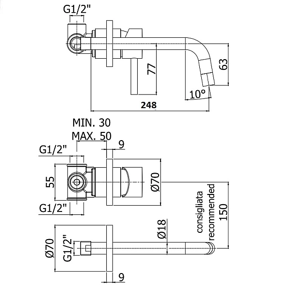 LIG007CR70 LIGHT Змішувач раковини, вилив 245 (248)мм, хром (1 сорт) - Фото - 2