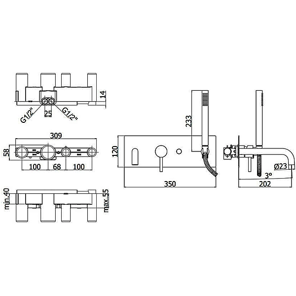 LIG001ST LIGHT Змішувач для ванни з ручним душем,  steel looking (1 сорт) - Фото - 2