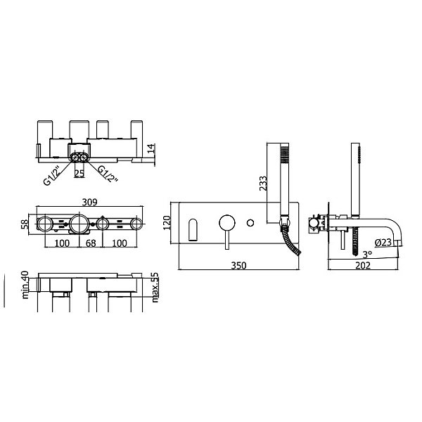 LIG001CR LIGHT Змішувач для ванни з ручним душем, хром (1 сорт) - Фото - 2