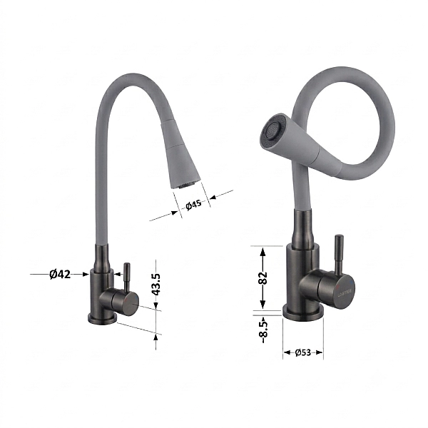 Змішувач для кухні Lidz Aria 015F31 (k35) з гнучким виливом LDARI015F31GGRP49567 Graphite/Grey - Фото - 2