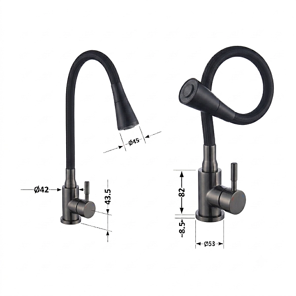 Смеситель для кухни Lidz Aria 015F31 (k35) с гибким изливом LDARI015F31BGRP49566 Graphite/Black - Фото - 2