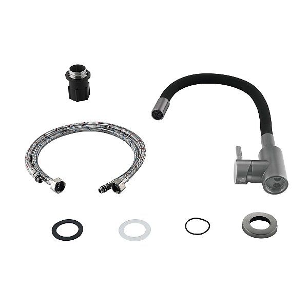Змішувач для кухні Lidz Aria 015F3 (k35) з гнучким виливом LDARI015F3BGRP49564 Graphite/Black - Фото - 8