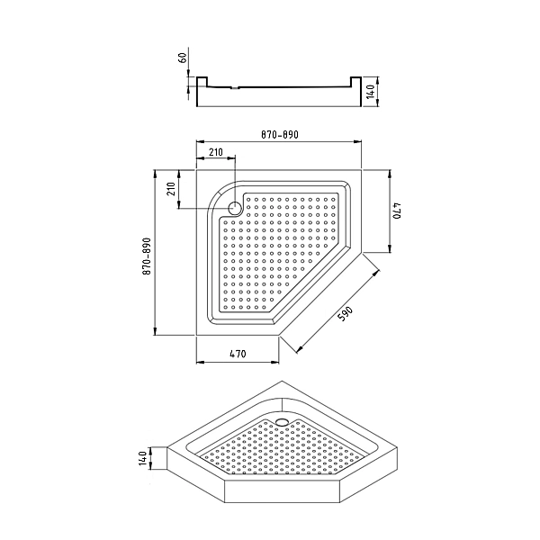 Lidz Душовий піддон DOZORCA SC90x90.LOW, низький, п'ятикутний, акриловий + ніжки, діаметр зливу 50 мм - Фото - 2