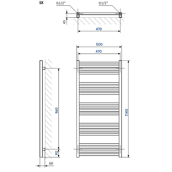 WGFIN114050K916SX Рушникосушка Fiona 1140*500, колір білий глянець (1 сорт) - Фото - 5