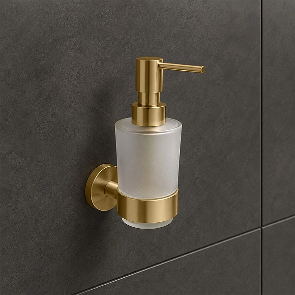 DFL21010801BG Flow Диспенсер для рідкого мила з тримачем, колір Brushed Gold PVD (1 сорт) - Фото - 2