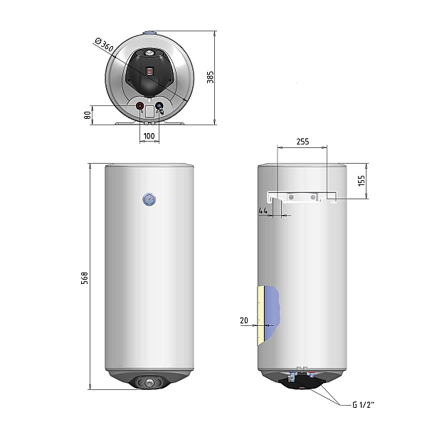 Электрический водонагреватель Thermo Alliance Spectra slim 30 л вертикальный, сухие ТЭНы 1,6 кВт, d 360 мм - Фото - 2