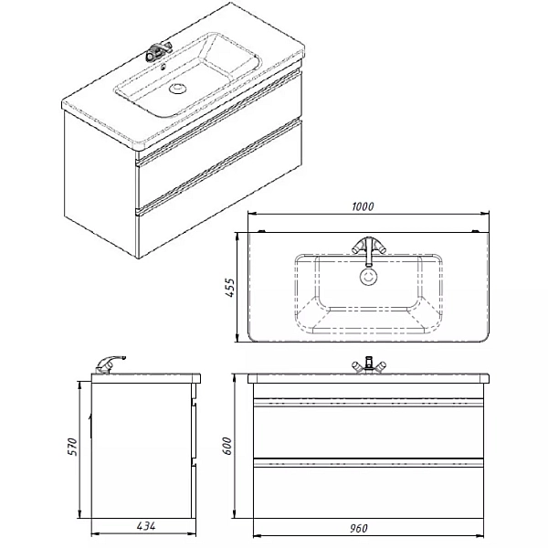 753100W FRAME Біла глянцева тумба 100см з раковиною та сифоном (1 сорт) - Фото - 4