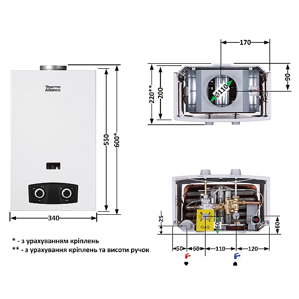 Колонка газова димохідна Thermo Alliance JSD20-10YD PIEZO 10 л - Фото - 2
