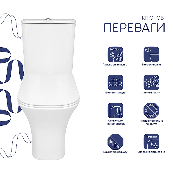 Унитаз напольный Qtap Presto Quadro безобідковий з сідінням Soft-close QTPRE27W51021 - Фото - 3
