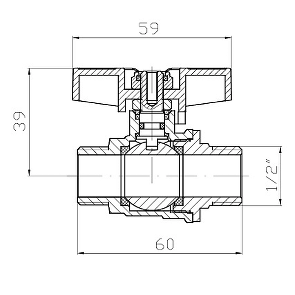 Кран кульовий ШШМ KOER EXTREME KE.219-15 - 1/2" MM ручка "метелик" червона (KR5762) - Фото - 3