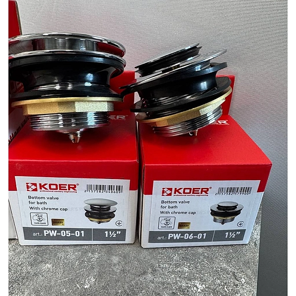 Донний клапан для ванни KOER PW-05-01 автоматичний (Click-Clack) (Колір хром) 1 1/2'' (KR3406) - Фото - 2