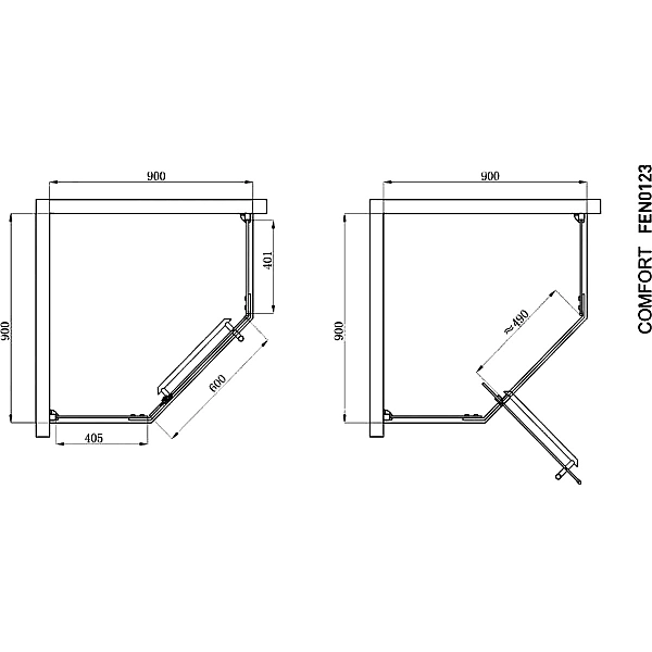 FEN0123 DEVIT PL COMFORT Кабіна душова, п'ятикут. 90х90, без піддона, скло прозоре (1 сорт) - Фото - 3