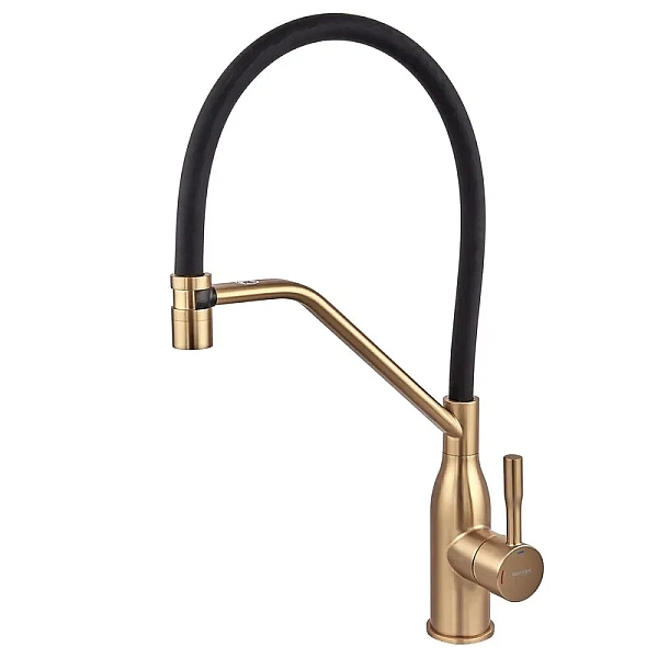 Змішувач для кухні MIXXUS PREMIUM GRAVITY 017 NUT BRUSHED GOLD REFL.BLACK (Колір матове золото+силік. вилив чорний) (MI8410)