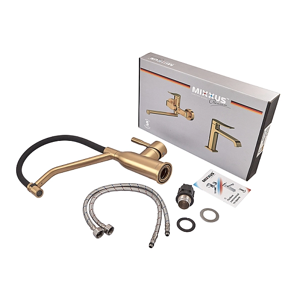 Змішувач для кухні MIXXUS PREMIUM GRAVITY 017 NUT BRUSHED GOLD REFL.BLACK (Колір матове золото+силік. вилив чорний) (MI8410) - Фото - 4