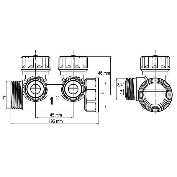 Колектор для теплої підлоги з адаптером Koer KR.1127-2 - 1"x2 - 3/4 Ways (євроконус-площина) (KR4946) - Фото - 2