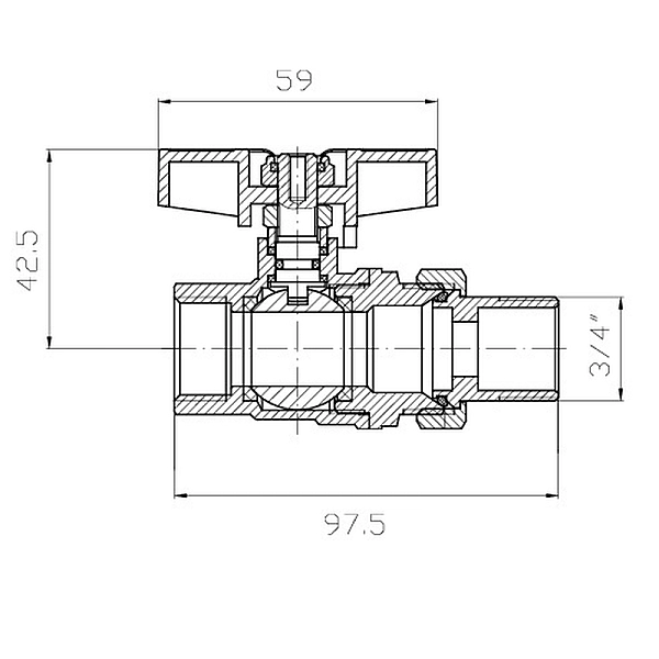 Кран з американкою KOER EXTREME KE.227-20 - 3/4" ручка "метелик" червона (KR5766) - Фото - 6