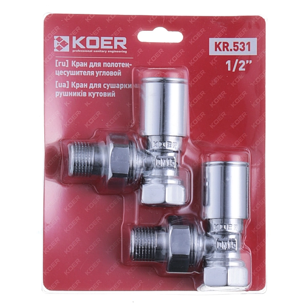 Кран для рушникосушки кутовий Koer KR.531 - 1/2" (Продається по 1 шт.) (KR3073) - Фото - 2