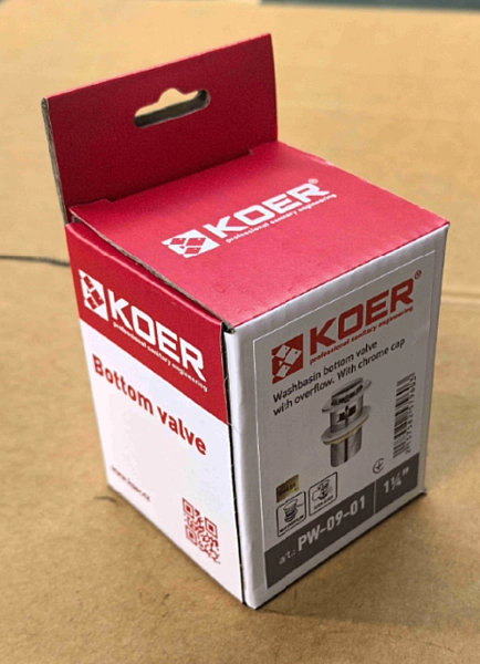Донний клапан для раковини з переливом KOER PW-09-01 автоматичний (Click-Clack) (Колір хром) 1 1/4'' (KR5796) - Фото - 6