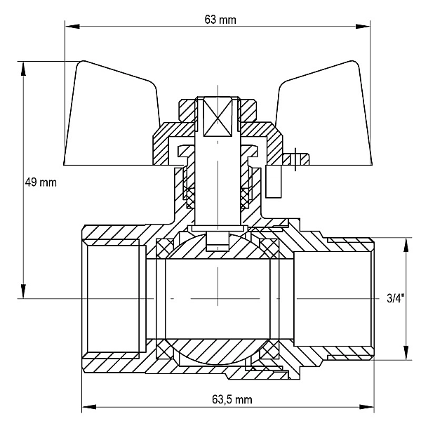 Кран кульовий KOER KR.218.G - 3/4" FM ГШМ YELLOW, ручка "метелик" жовта (KR0094) - Фото - 2