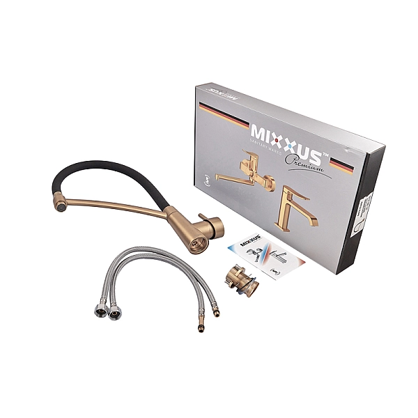 Змішувач для кухні MIXXUS PREMIUM ROSSI 017 BRUSHED GOLD REFL.BLACK (Колір матове золото+силік. вилив чорний) (MP6723) - Фото - 7