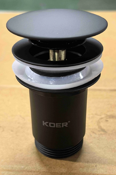 Донний клапан для раковини з переливом KOER PW-07-05 автоматичний (Click-Clack) (Колір чорний) 1 1/4'' (KR5785) - Фото - 2