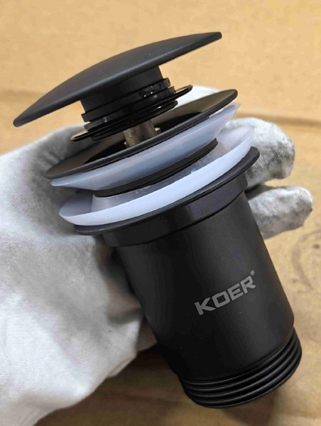 Донний клапан для раковини з переливом KOER PW-07-05 автоматичний (Click-Clack) (Колір чорний) 1 1/4'' (KR5785) - Фото - 9